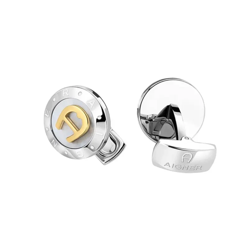 Aigner Lupo Steel & Gold Swiss Grade Men's Fashion Cufflinks- ARAGC2198604